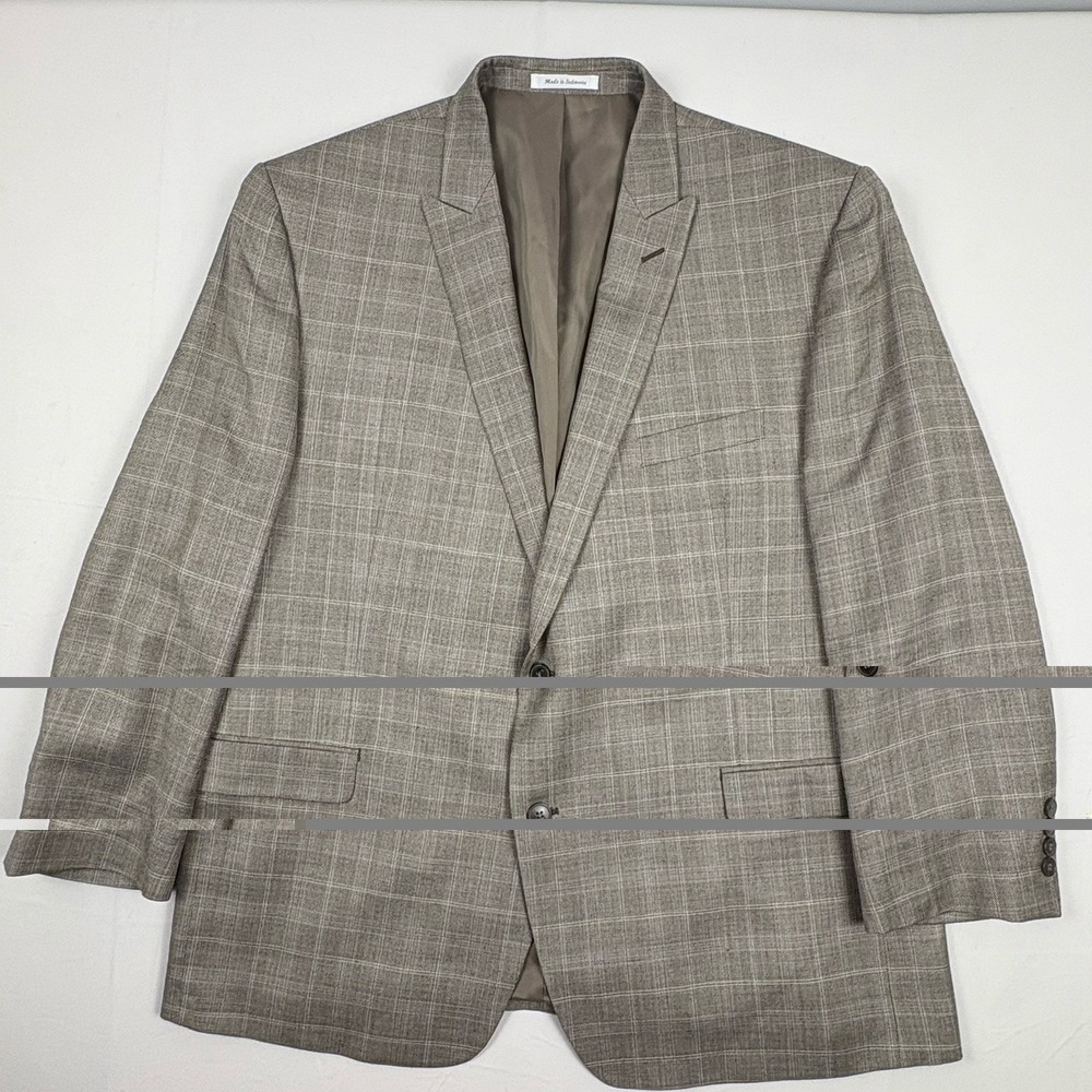 Calvin Klein Birdseye Silk/Wool Blend Sport Coat 48R Gray Tan Windowpane Plaid - Picture 4 of 15